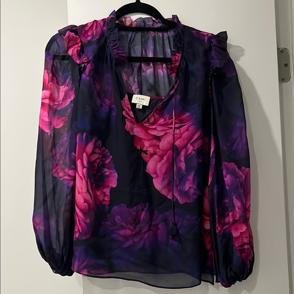 Cami NYC Floral Chiffon Blouse with lining - Purple and Pink